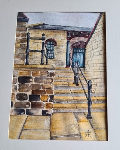 Chris M & Terry, Elsecar Heritage Centre, watercolour, pen & ink.